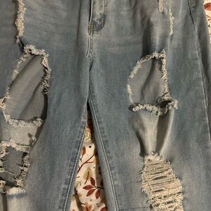 SHEIN Light Blue Distressed Boyfriend Jeans